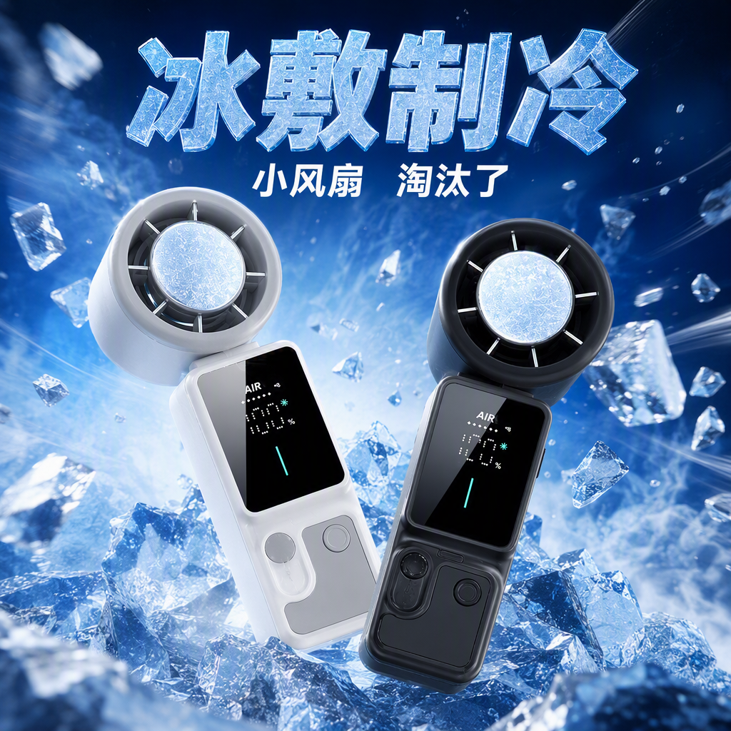 Transfronterizo estilo explosivo pequeño ventilador de mano para hacer hielo frío de alta velocidad pantalla grande pantalla digital cuello colgante ventilador de mano al aire libre Specification image