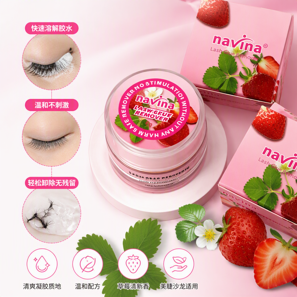 The strawberry-scented pink makeup remover cream is gentle, deeply cleansing, moisturizing and nourishing. It is suitable for facial, eye and lip makeup removal products