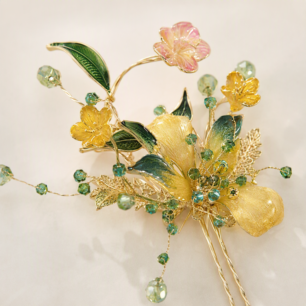 Two exquisite flower-decorated hair hairpins, elegant hair accessories, hair clips, hair accessories Application Scenario