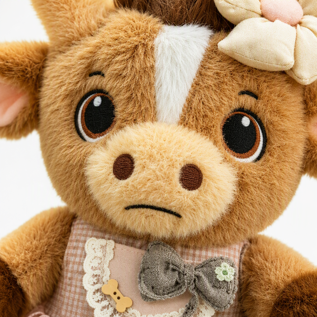 Transfronterizo nuevo año de vaca juguetes de peluche venchuan recuerdos muñecas de dibujos animados lindos comercio exterior puede al por mayor niños brown peluche muñecas de vaca usar flores adornos de pelo encaje a cuadros delantal sentarse en flores hierba muñecas de peluche lindos Item Picture