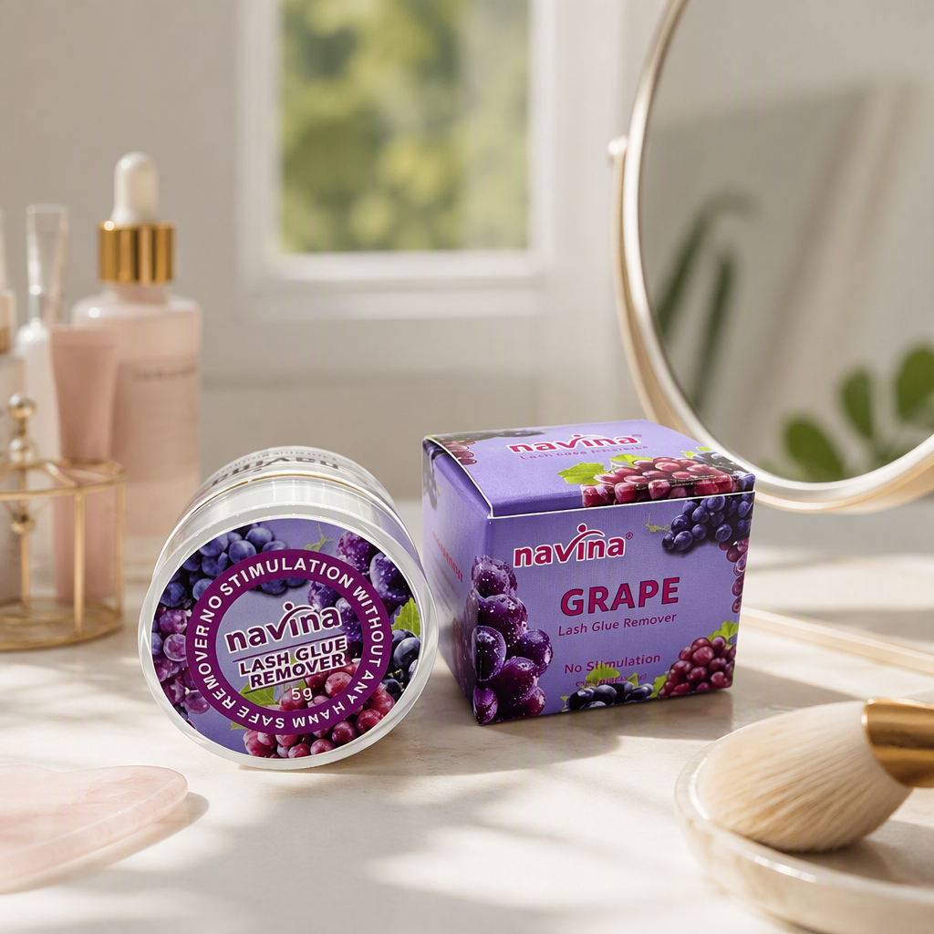 Purple grape-scented eyelash glue remover, round can and square box packaging, clean, gentle, long-lasting and natural makeup effect details Picture