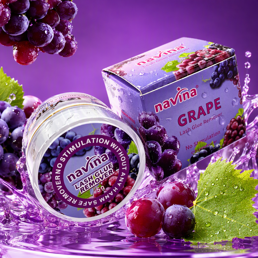Purple grape-scented eyelash glue remover, round can and square box packaging, clean, gentle, long-lasting and natural makeup effect Specification image