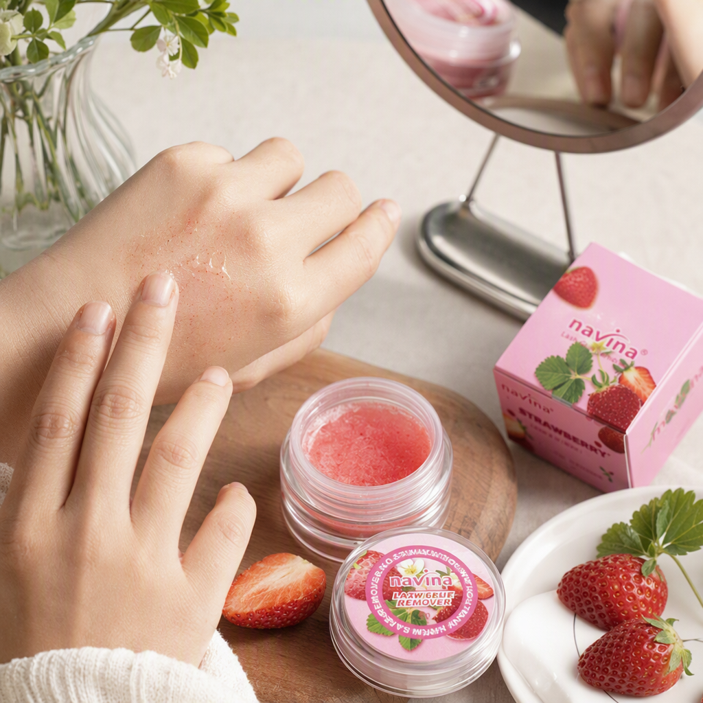The strawberry-scented pink makeup remover cream gently cleanses and deeply nourishes, making it suitable for facial makeup removal care details Picture