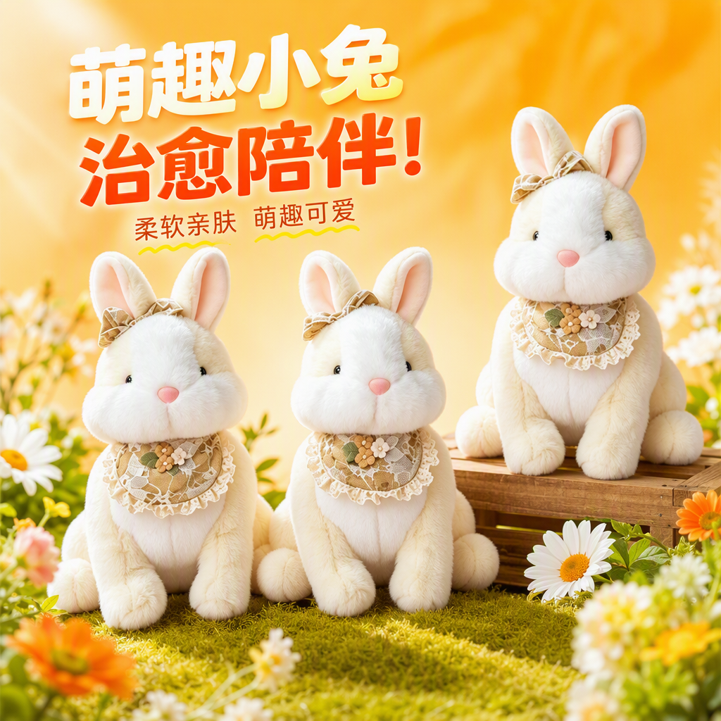 Vestido conejo pequeño versión sentada muñeca de peluche muñeca de juguete para el hogar dibujos animados lindos juguetes de animales comercio exterior al por mayor tres muñecas de conejo blanco rosado lindo muñeco para usar encaje babero arco moe suave regalos para niños Application Scenario