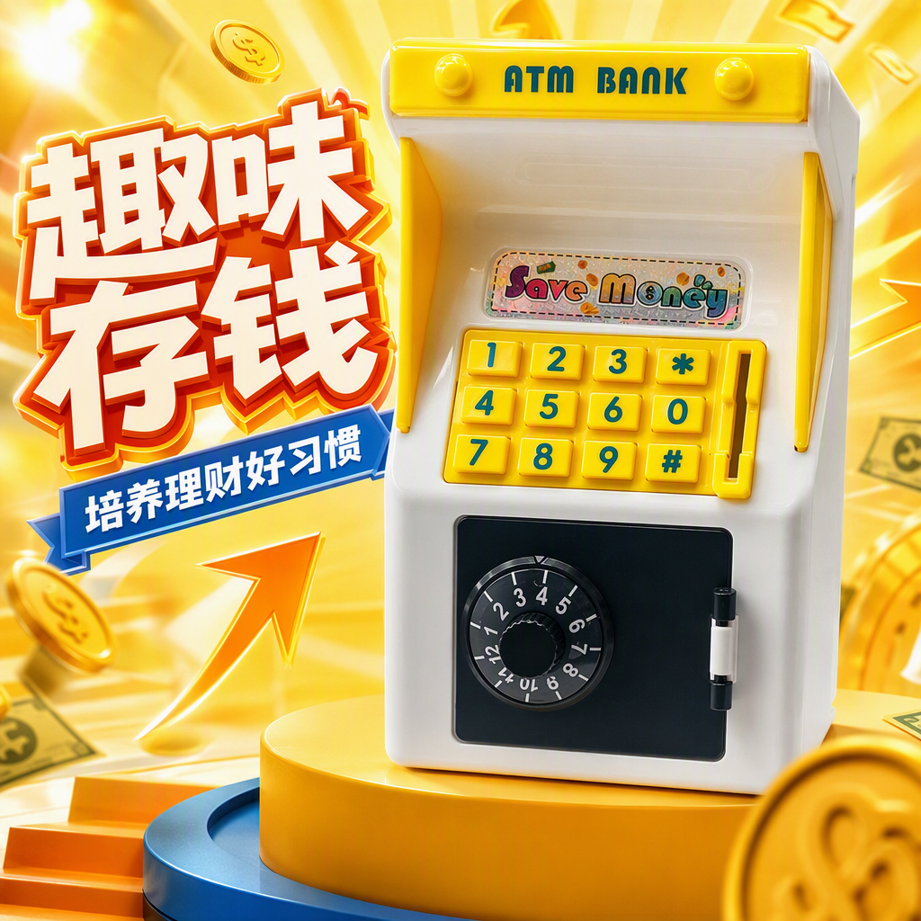 Children's simulated password piggy bank, fun financial management piggy bank, coin and banknote storage, safe, gift, toy details Picture