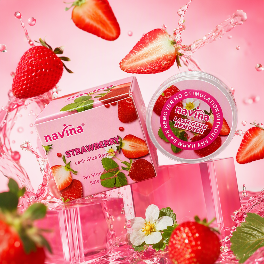 Navina Strawberry-flavored Makeup Remover Cream in pink packaging, gentle, deep cleansing, moisturizing and nourishing makeup remover lotion Specification image