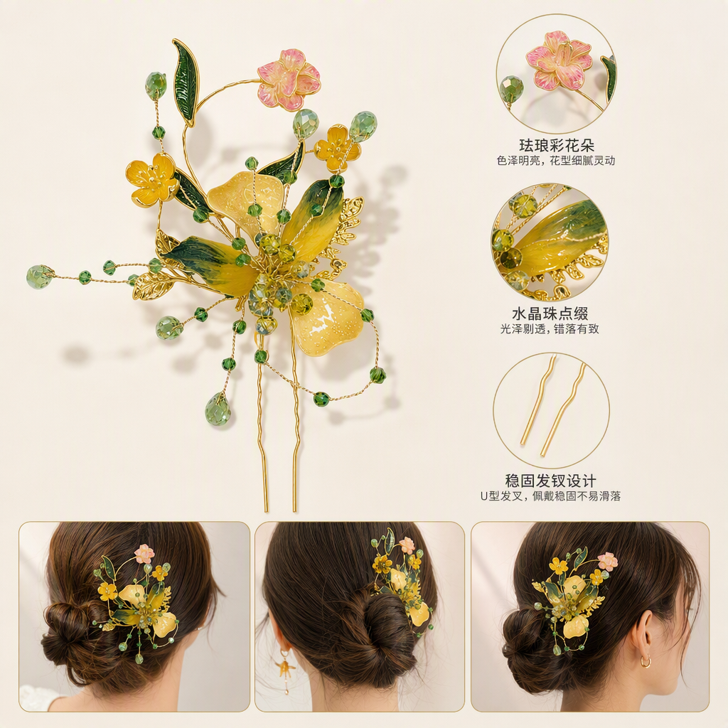 Retro golden floral hairpins, hair clips, hair accessories, headwear, elegant updo hairpins, hair accessories for women
