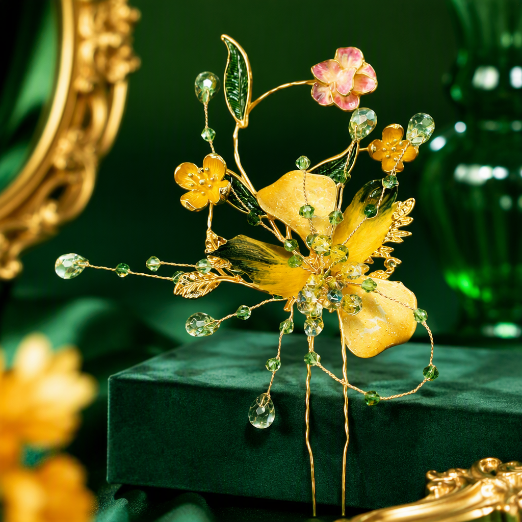 Retro golden floral hairpins, hair clips, hair accessories, headwear, elegant updo hairpins, hair accessories for women Specification image