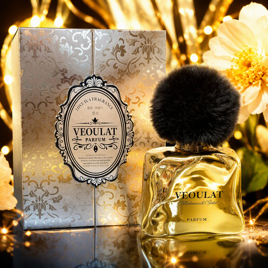 Luxurious golden perfume bottle with black pom-pom cap, long-lasting fragrance, elegant and fashionable fragrance gift box set Specification image