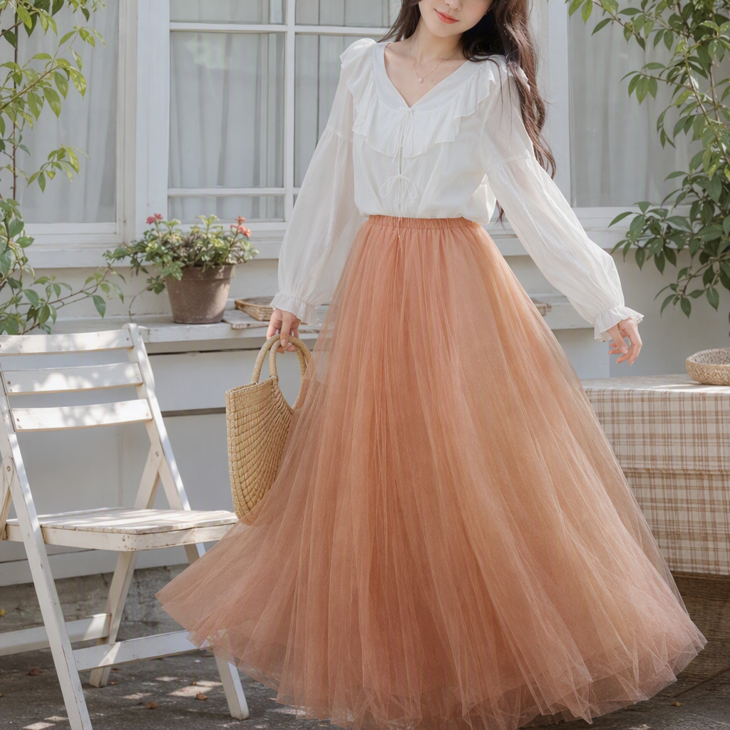 Sweet orange light chiffon dress, a new summer versatile and ethereal long women's dress fabric that is fresh and slimming details Picture