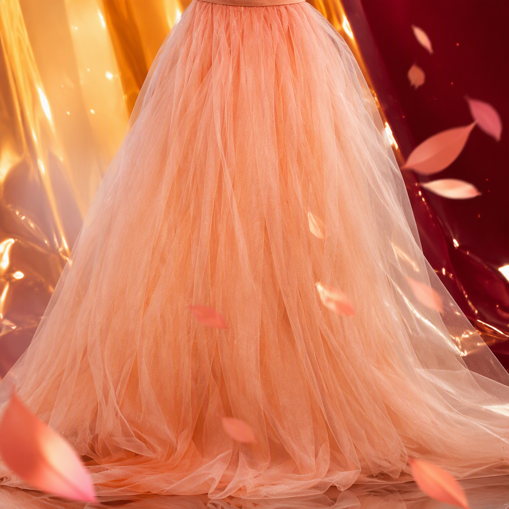 Sweet orange light chiffon dress, a new summer versatile and ethereal long women's dress fabric that is fresh and slimming Specification image