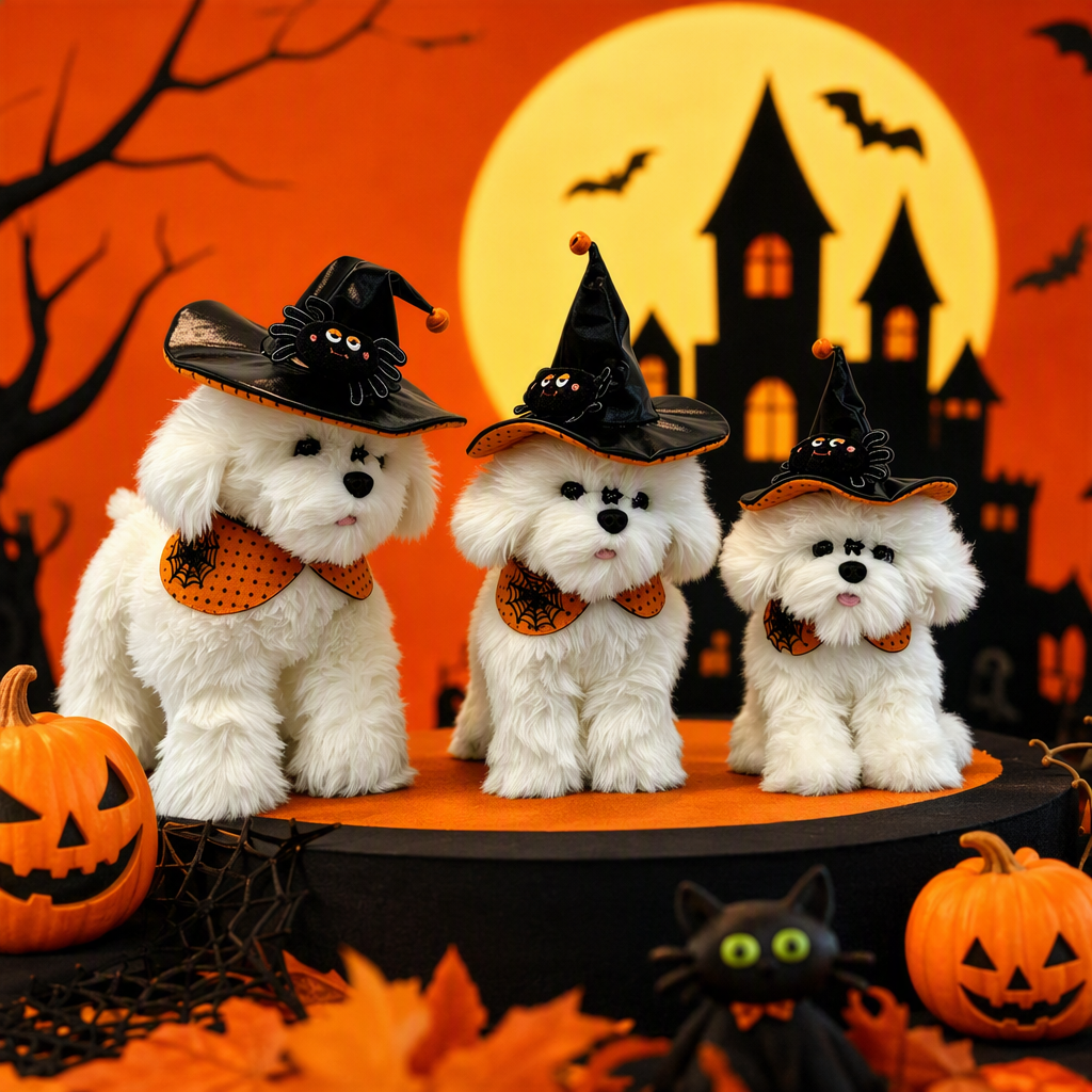Halloween cachorros de peluche muñecas dibujos animados lindos animales perros venchuang recuerdos de vacaciones comercio exterior puede ser al por mayor mascotas cachorros sombreros mago bufandas pañuelos colgantes conjuntos halloween vestir accesorios para mascotas suministros para mascotas Application Scenario