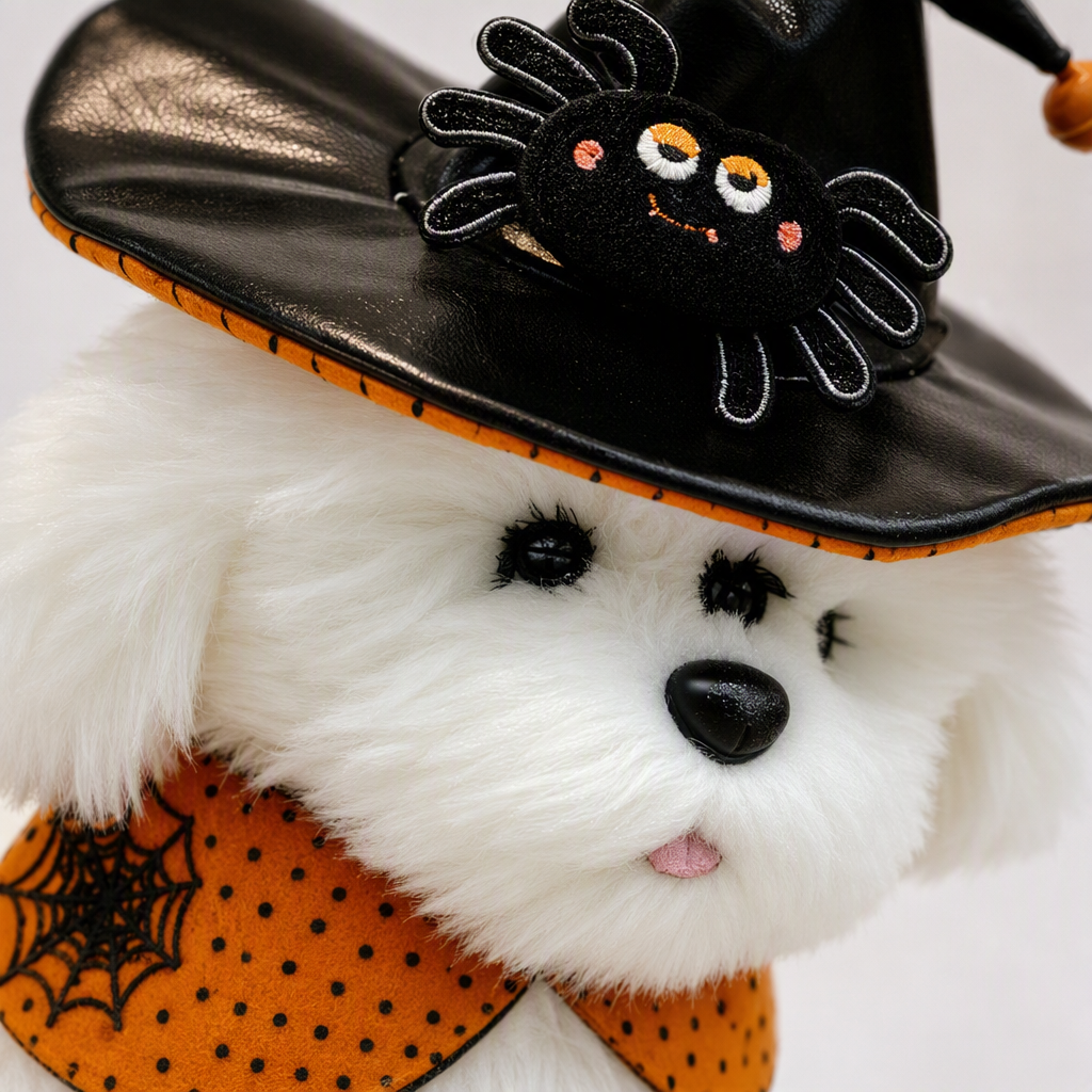 Halloween cachorros de peluche muñecas dibujos animados lindos animales perros venchuang recuerdos de vacaciones comercio exterior puede ser al por mayor mascotas cachorros sombreros mago bufandas pañuelos colgantes conjuntos halloween vestir accesorios para mascotas suministros para mascotas Item Picture