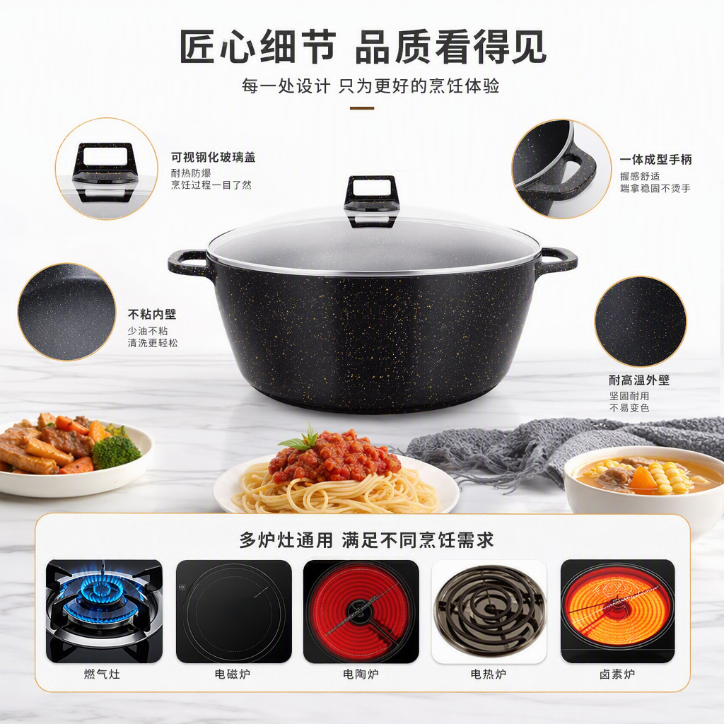 Multi-functional kitchen cookware set, household soup and stir-frying pot set, heat-resistant, durable and practical kitchenware HR140-3 Item Picture