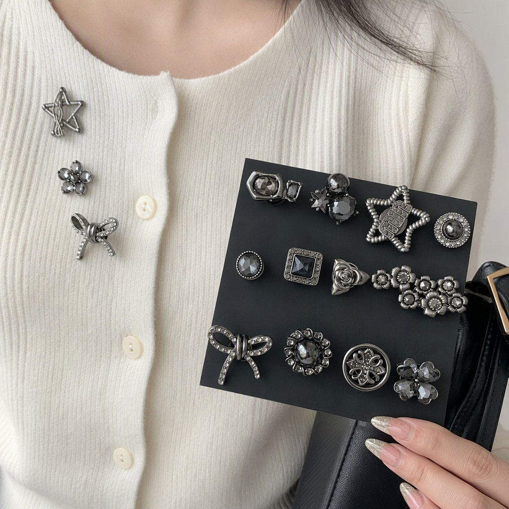 The shining silver diamond-encrusted stud earrings set is a simple and fashionable pair of earrings. It is a versatile and trendy accessory details Picture