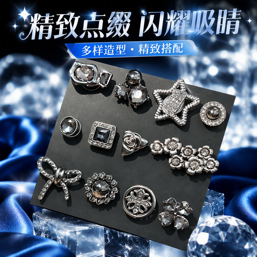The shining silver diamond-encrusted stud earrings set is a simple and fashionable pair of earrings. It is a versatile and trendy accessory Specification image