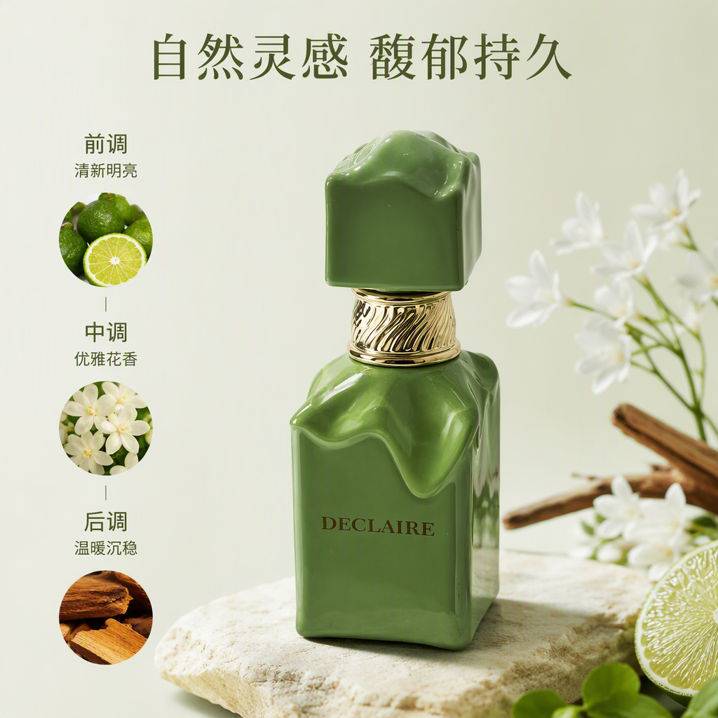 Fashionable green perfume bottle, exquisite packaging box, simple and elegant gift box, women's and men's fragrance container accessories