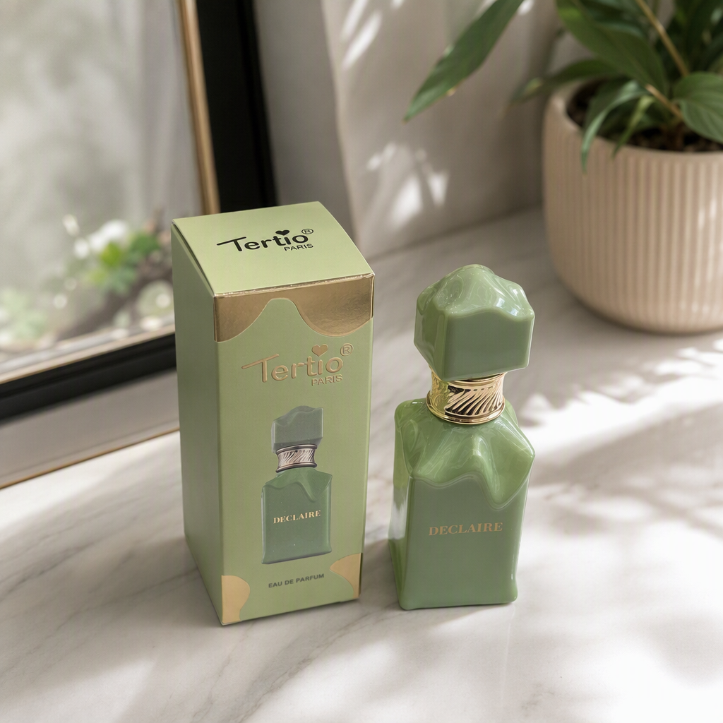 Fashionable green perfume bottle, exquisite packaging box, simple and elegant gift box, women's and men's fragrance container accessories details Picture