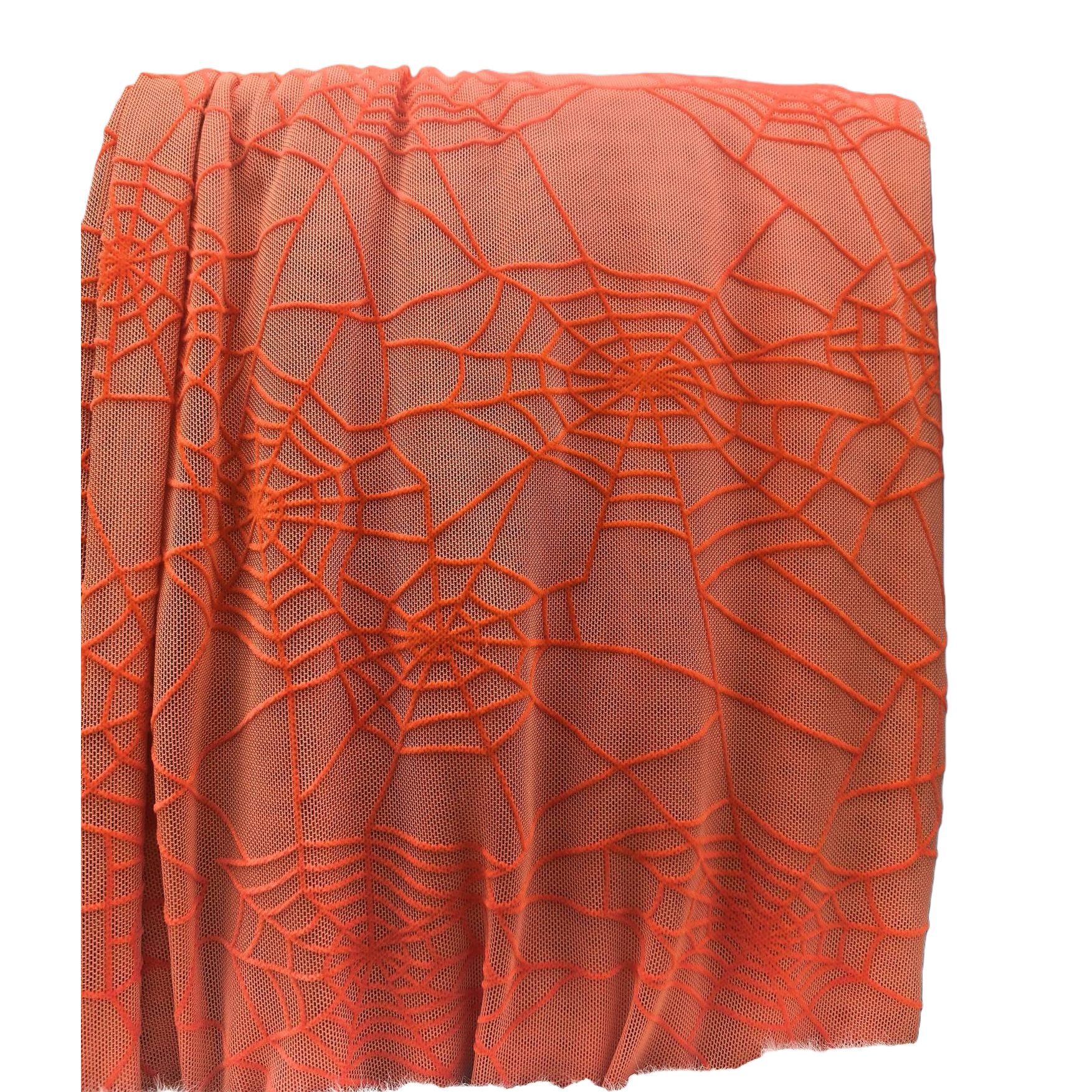Fashionable orange spider web pattern knitted fabric, comfortable, breathable and casual clothing fabric material Item Picture