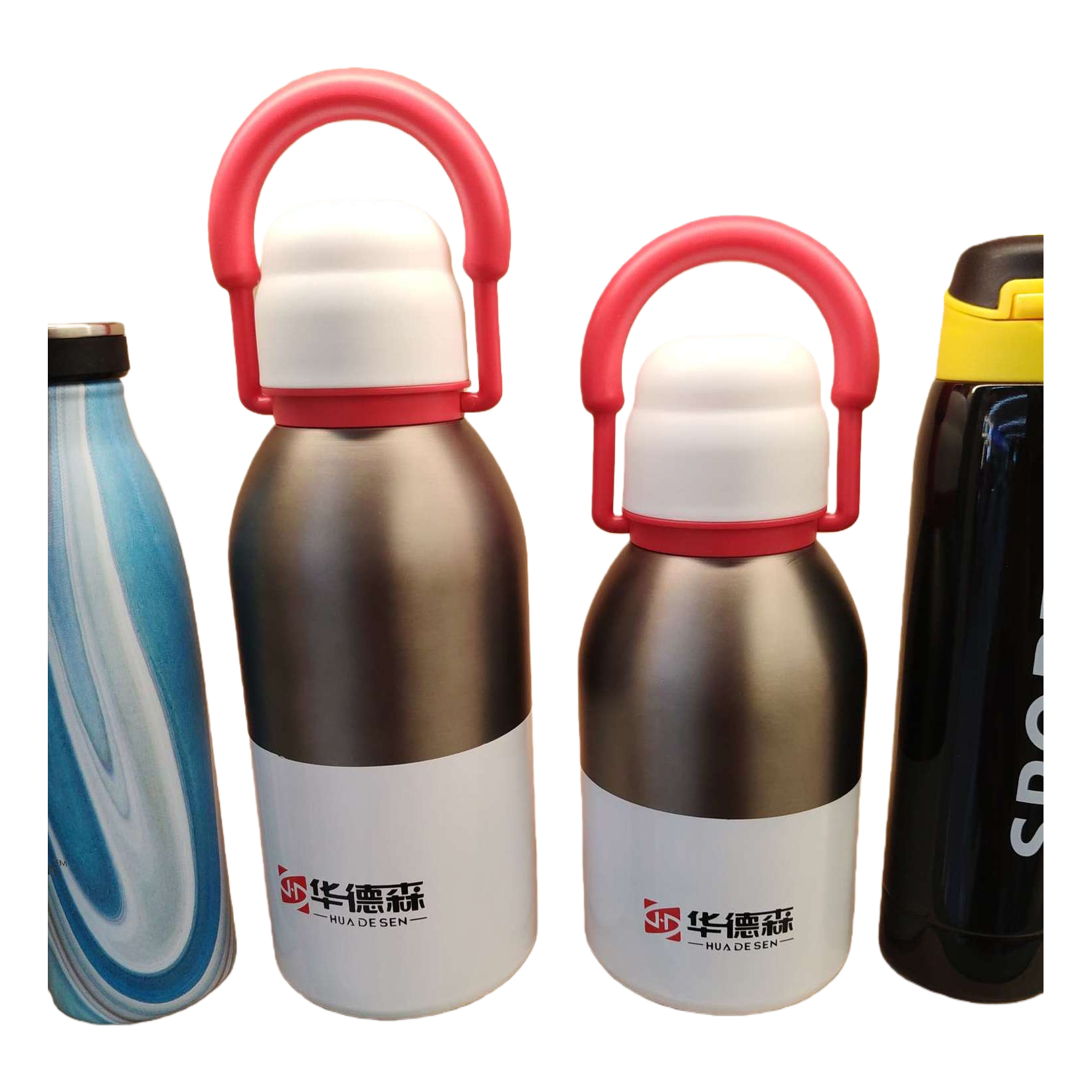 هدايا تجارية للطلاب في أكواب الشاي الدافئة التي تحمل حرارة، وهي أكواب فادسون الفضية المزدوجة اللون مع أغطية حمراء داعم بيضاء Item Picture