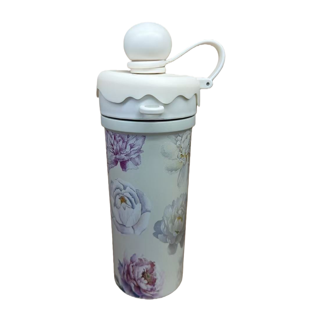 Elegant white floral patterned ceramic water cup, simple and creative household tea cup, coffee cup with handle, capacity 300ml Item Picture