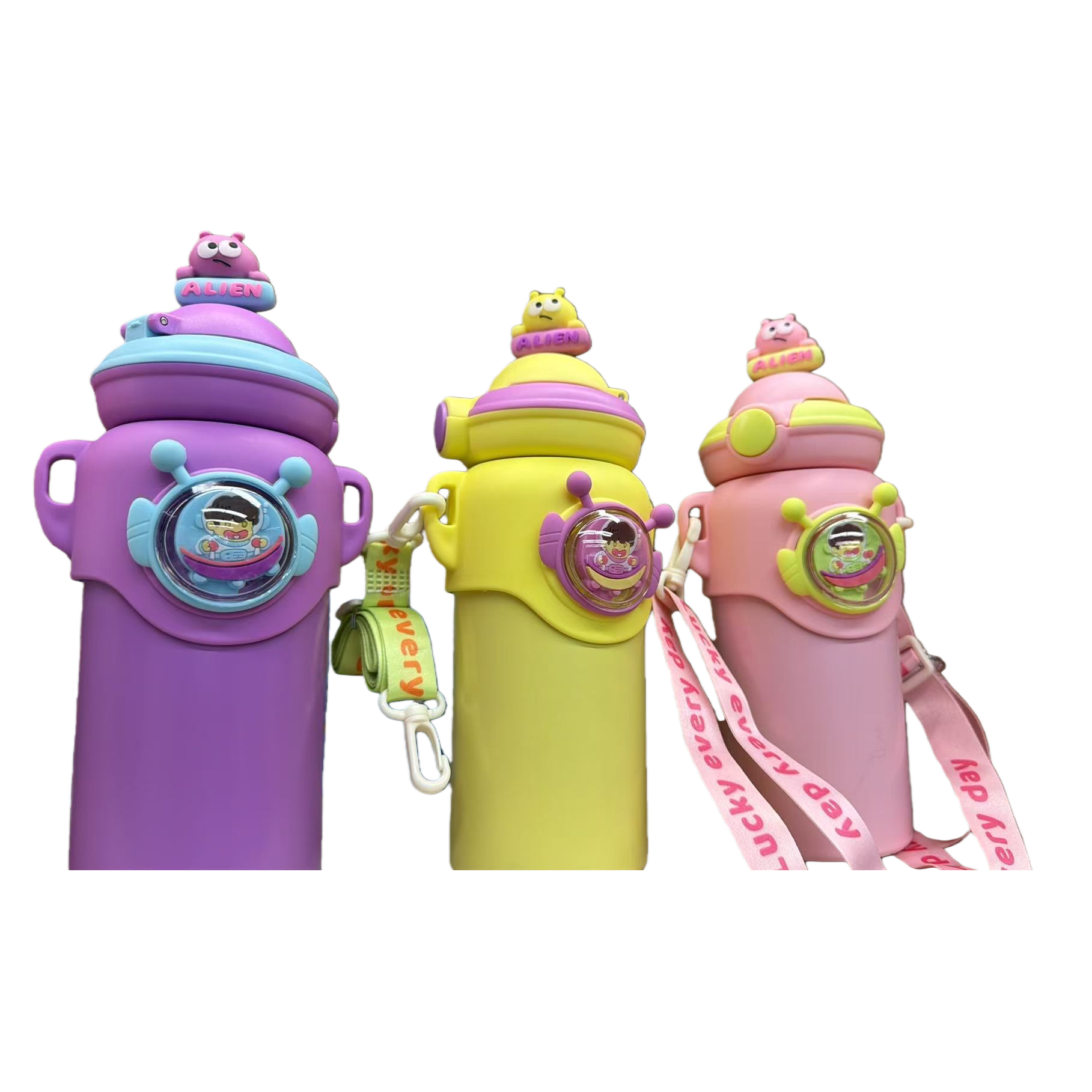 Colorful cartoon pattern children's water cups, leak-proof and durable, baby drinking cups with straws, creative water utensils for students Item Picture