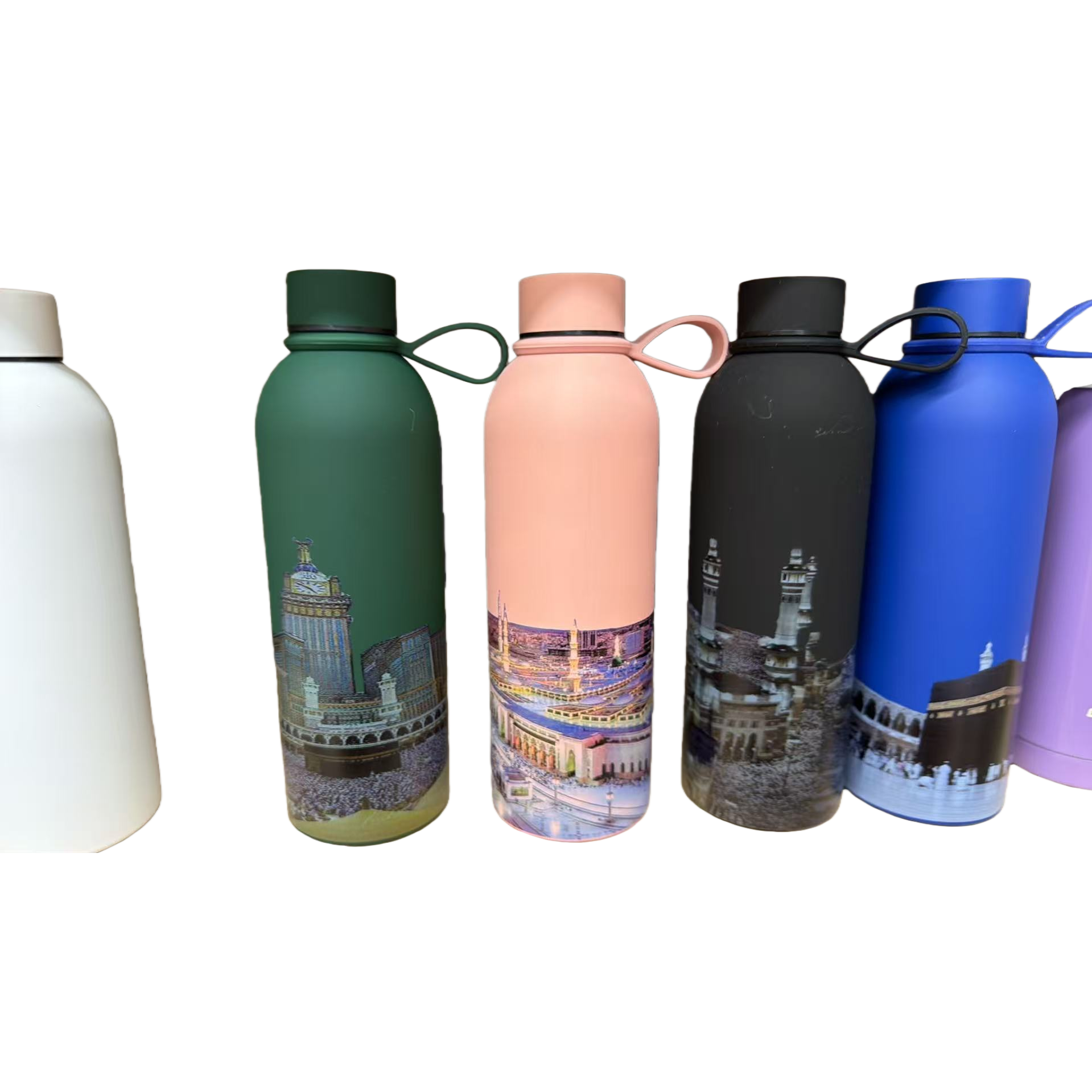 Creative colorful insulated cups with the pattern of the sacred Temple of Mecca, fashionable and portable insulated kettles, student sports water cups as gifts Item Picture