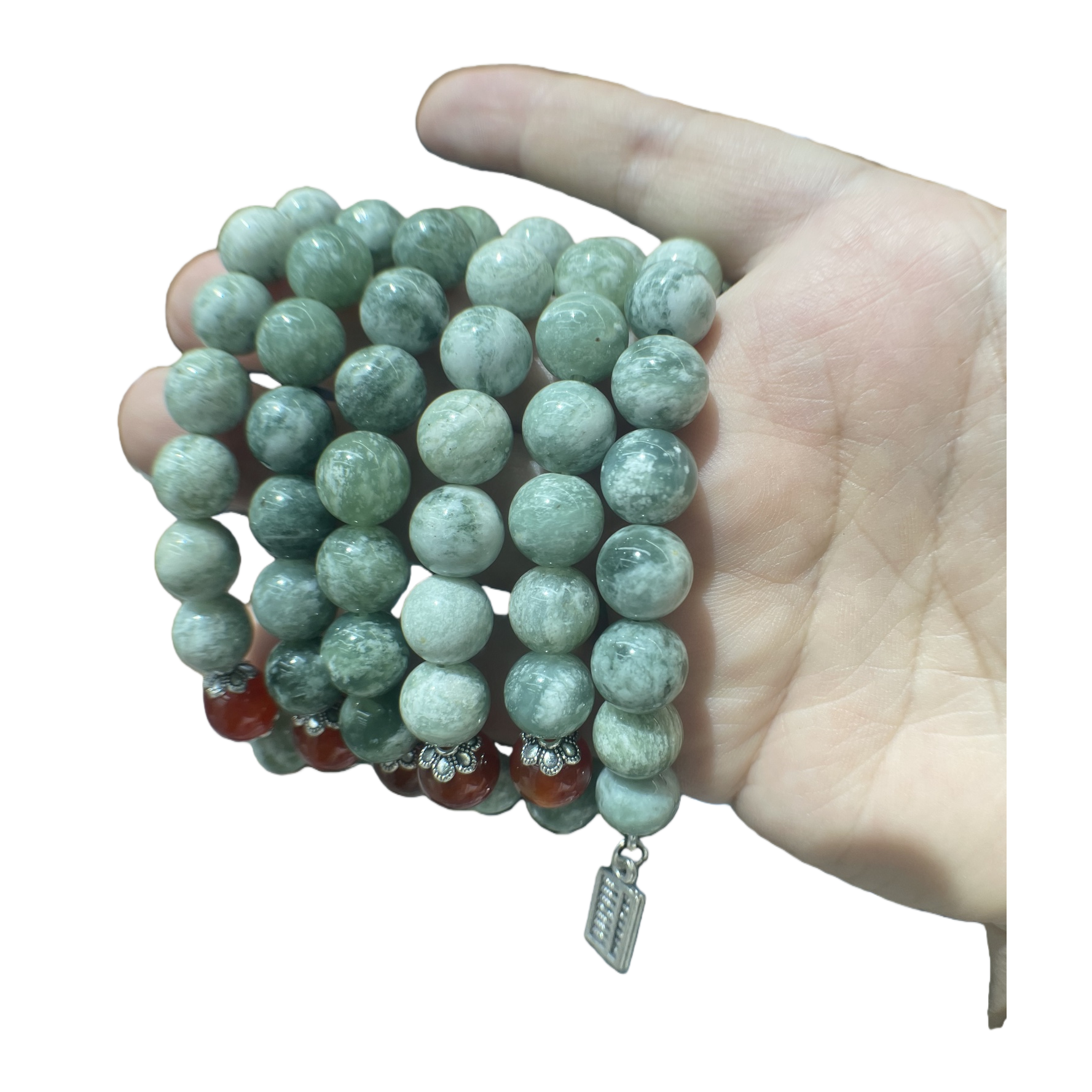 Natural jadeite Xiuyan jade bead bracelet, red agate abacus pendant, handcrafted jewelry, fashionable and elegant, live-streaming selection Item Picture