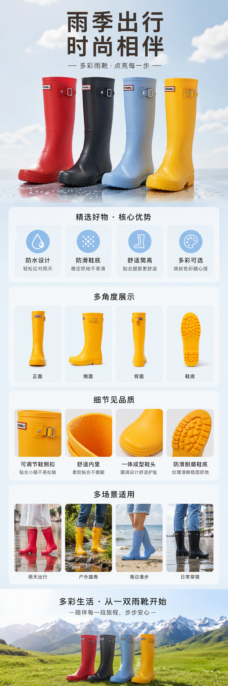 彩色高筒女式雨靴防水防滑详情5