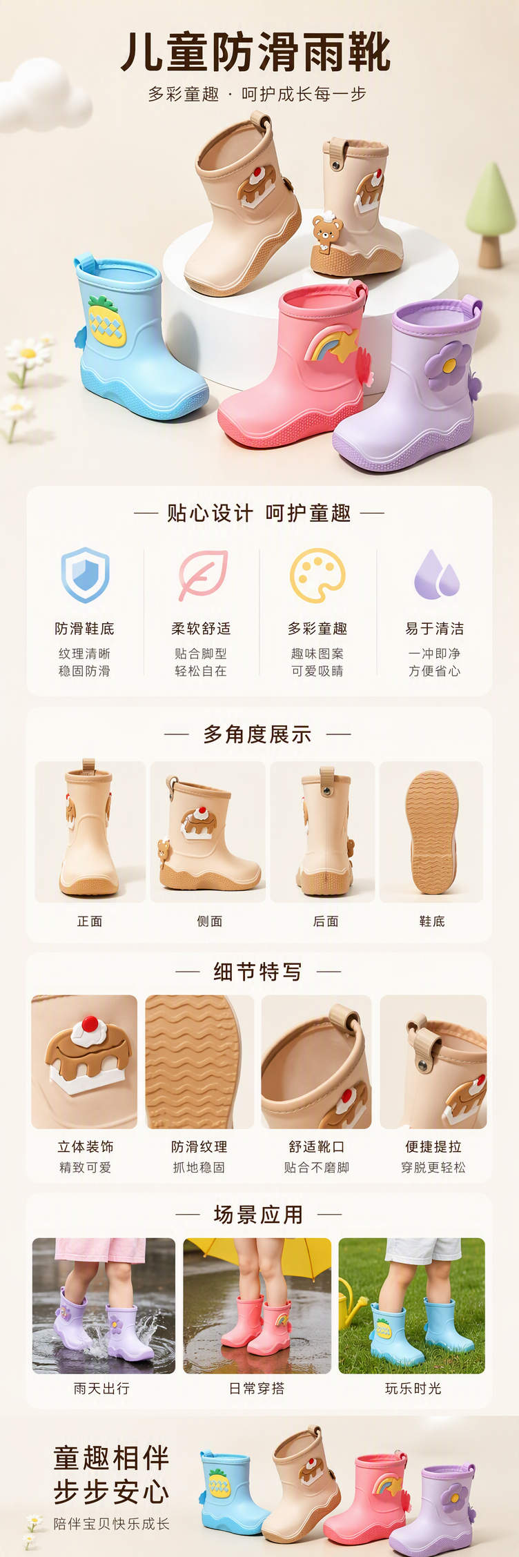 儿童彩色雨靴防水防滑雨靴女童雨鞋潮流款式详情5