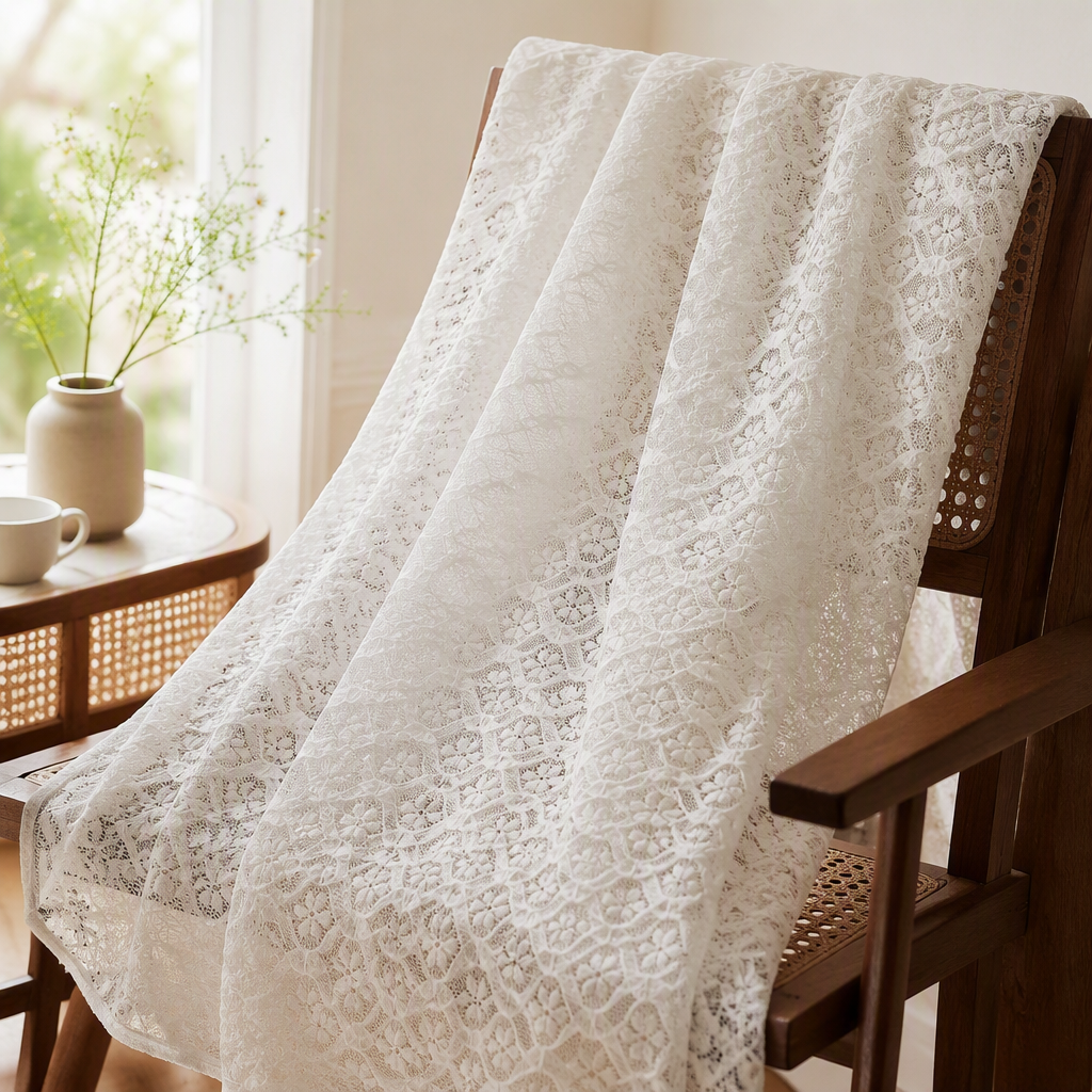 Snowflake feather yarn, elegant white lace fabric, soft and breathable wedding dress and clothing decoration material, DIY handcrafted fabric details Picture