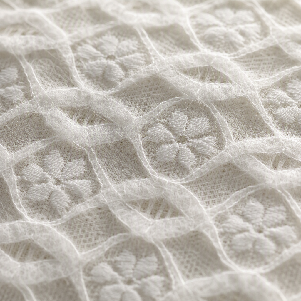 Snowflake feather yarn, elegant white lace fabric, soft and breathable wedding dress and clothing decoration material, DIY handcrafted fabric Application Scenario