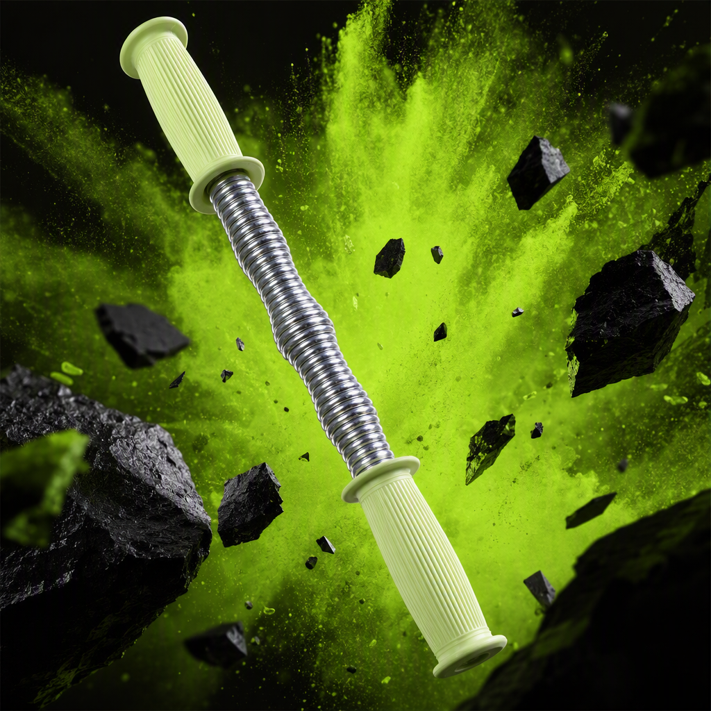 The multi-functional spring grip strengthener with a green handle enhances finger strength and is a fitness equipment for exercise Specification image