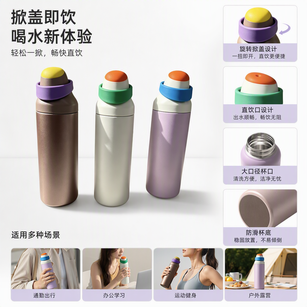 Three portable insulated cups with colorful and creative designs, fashionable, colorful and heat-resistant student outdoor travel gifts