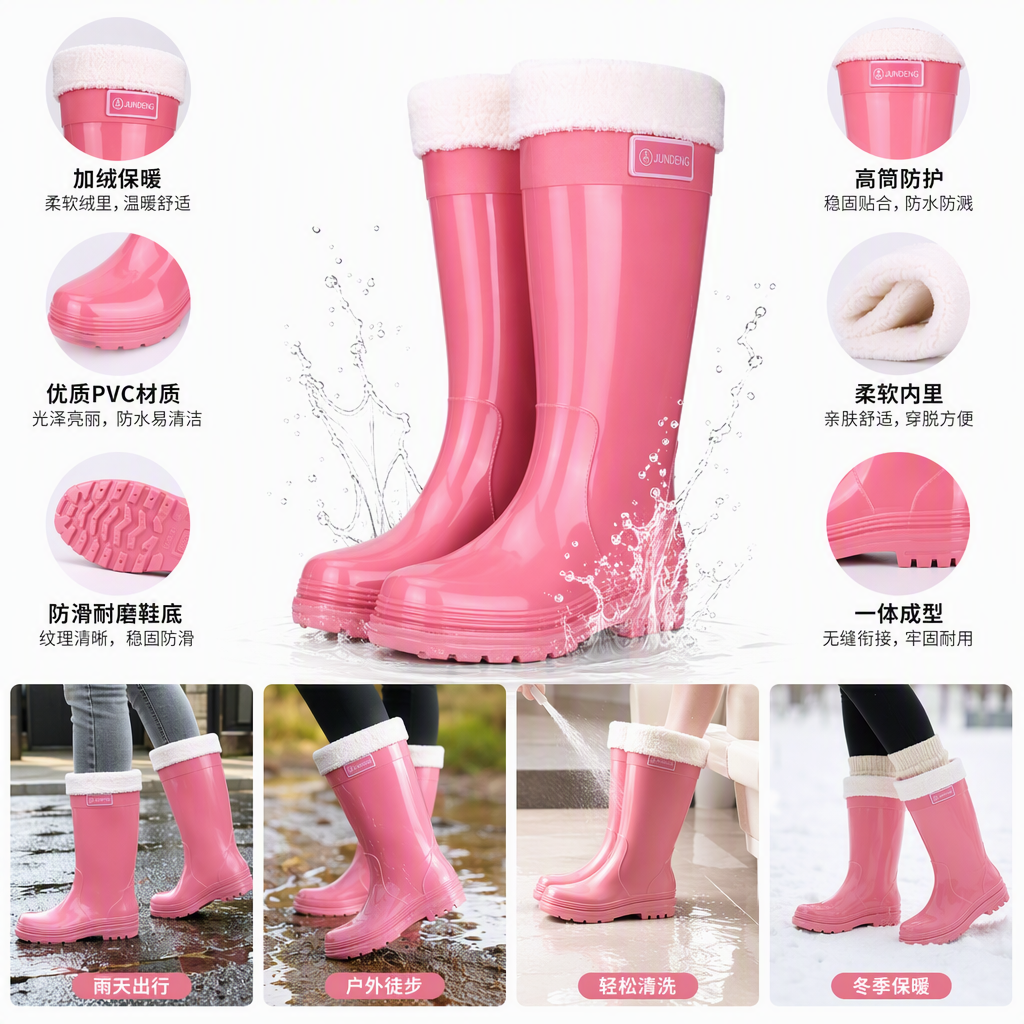 彩色防水女式雨鞋沙滩水靴户外舒适防滑耐磨女鞋款