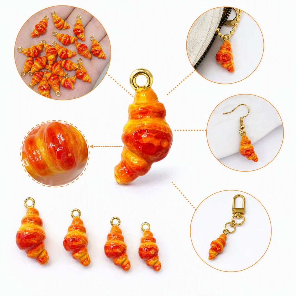 Orange-red croissant-shaped fashionable pendant, personalized and trendy necklace accessory, a gift for girls
