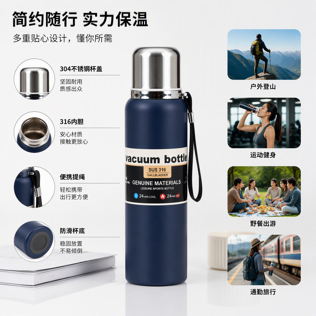 Colorful stainless steel insulated cups, portable student outdoor sports insulated bottles, large-capacity hot water cups, gift items