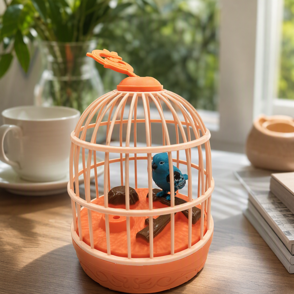 Juguete de la jaula del pájaro de la música de la emulación niños portátil con efecto de sonido pequeña jaula del pájaro puesto de tierra sobre juguetes divertidos del hogar