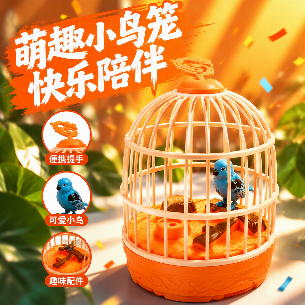 Juguete de la jaula del pájaro de la música de la emulación niños portátil con efecto de sonido pequeña jaula del pájaro puesto de tierra sobre juguetes divertidos del hogar Application Scenario