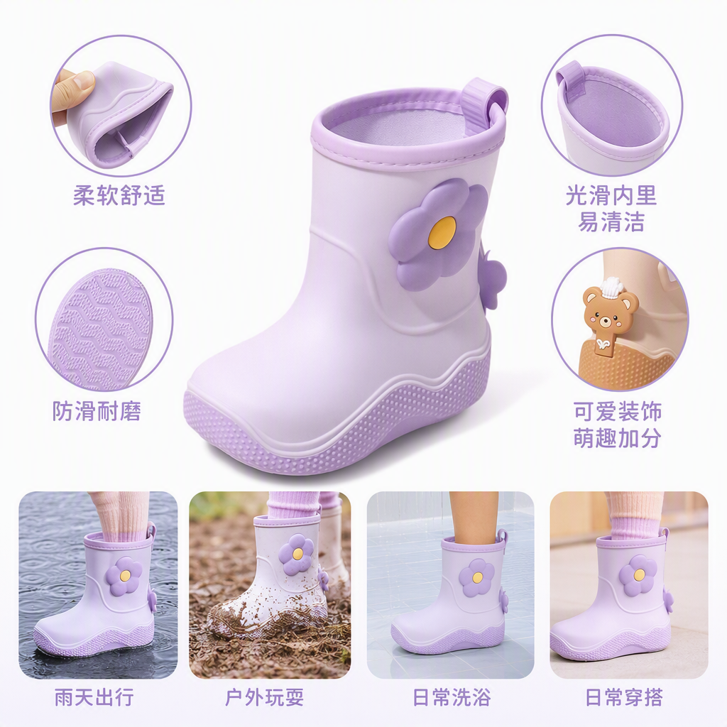 儿童彩色雨靴防水防滑雨靴女童雨鞋潮流款式