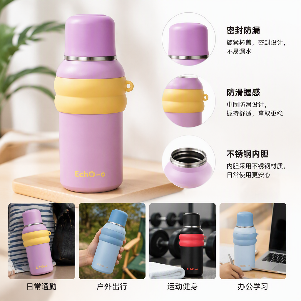 Colorful stainless steel insulated cup, large-capacity portable student outdoor sports water cup, colorful version, a magic tool for keeping warm and cold