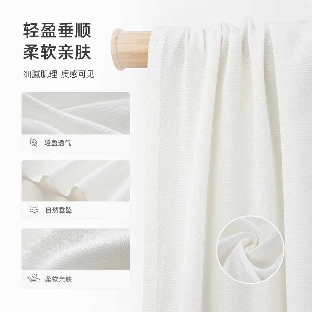 High-elasticity polyester ammonia brick mesh, white fabric, soft, comfortable and versatile casual wear fabric, spring and summer new products, natural texture, fresh and simple feel, underwear repair material, etc