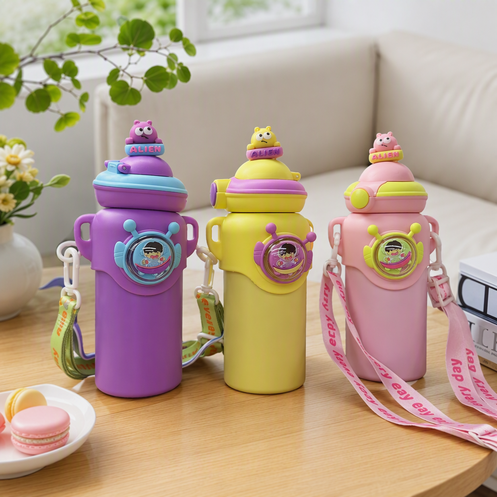Colorful cartoon pattern children's water cups, leak-proof and durable, baby drinking cups with straws, creative water utensils for students details Picture