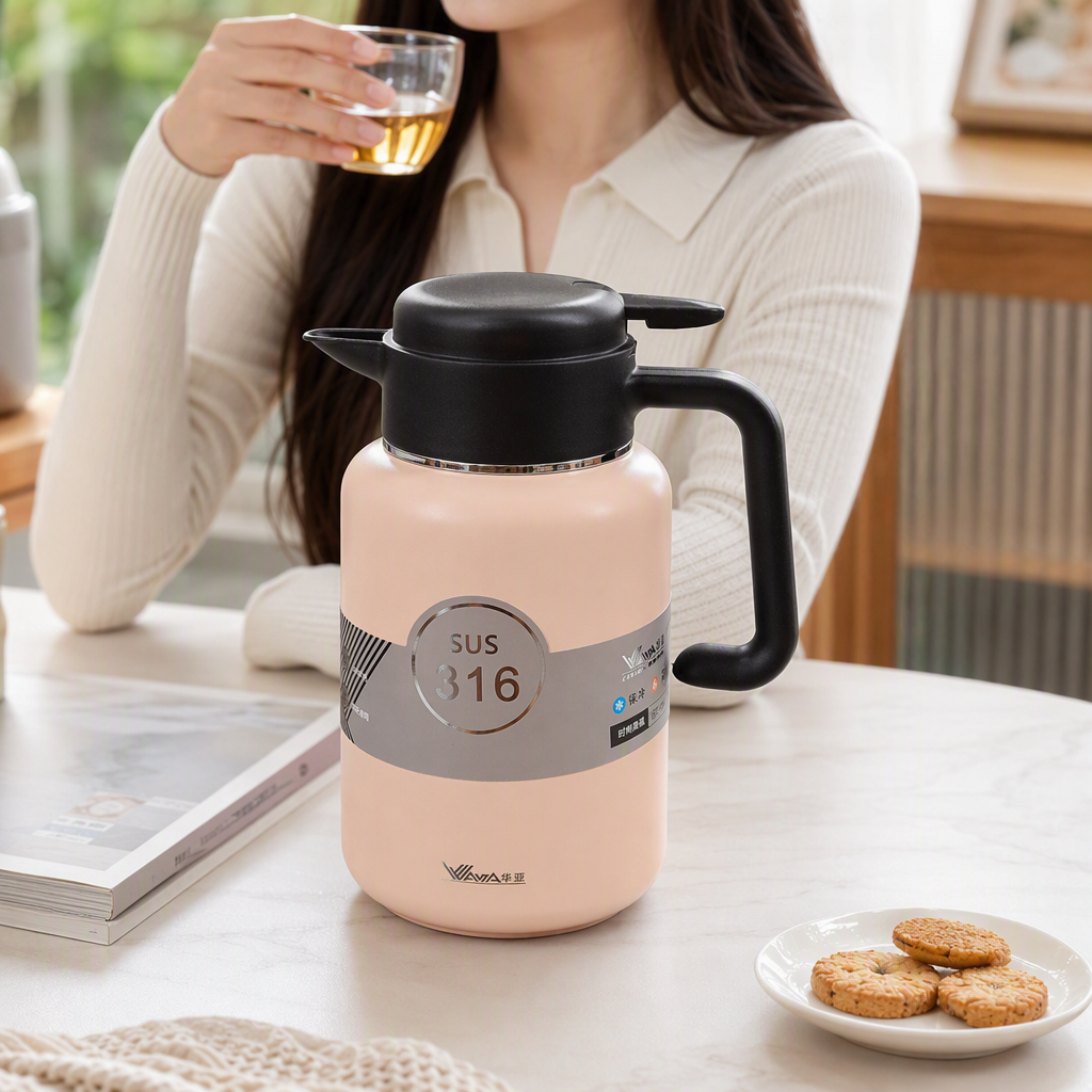 أطباق زهرية وردية اللون من الفولاذ غير القابل للصدأ ذات أحجام كبيرة، وأغطية حرارية متنقلة لأبريق الشاي في الهواء الطلق details Picture