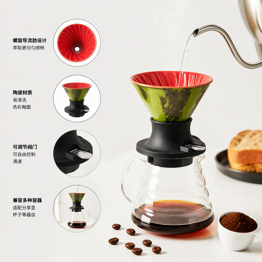 Colorful ceramic filter cup set, hand-brewed coffee filter, creative gift, portable and simple style for home use