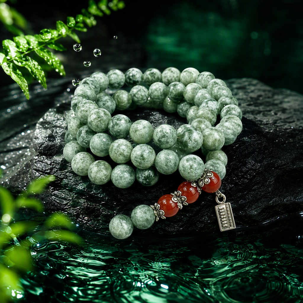 Natural jadeite Xiuyan jade bead bracelet, red agate abacus pendant, handcrafted jewelry, fashionable and elegant, live-streaming selection