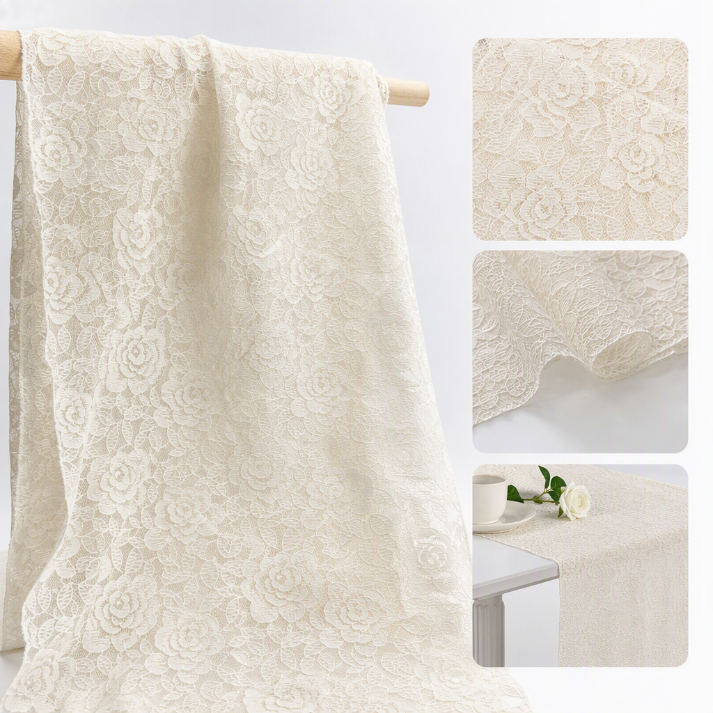Brocade rose net, elegant white lace trim for collar edge decoration, hand-embroidered lace edge accessory premium
