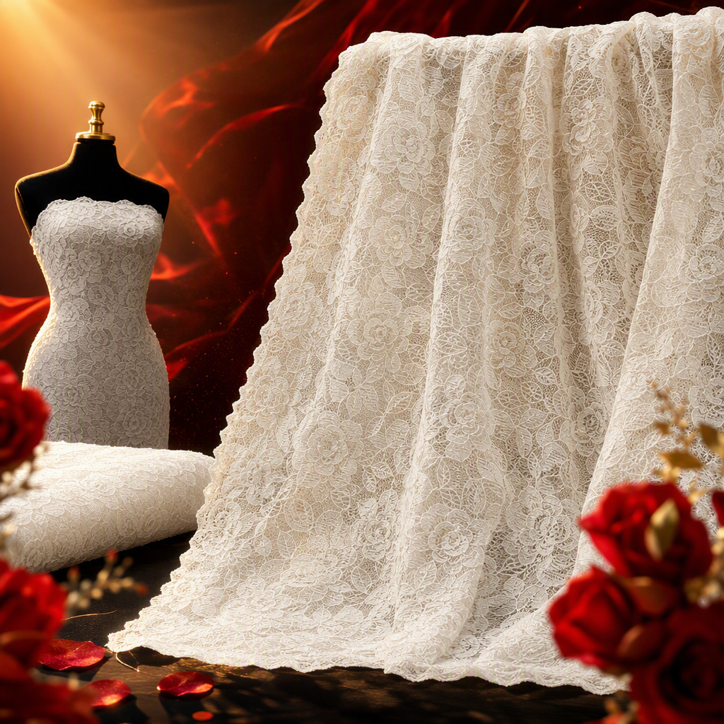 Brocade rose net, elegant white lace trim for collar edge decoration, hand-embroidered lace edge accessory premium Specification image