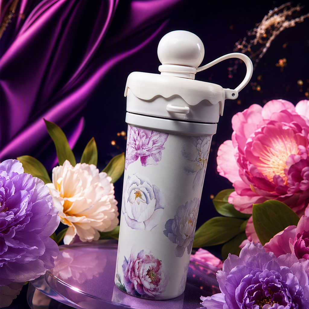 Elegant white floral patterned ceramic water cup, simple and creative household tea cup, coffee cup with handle, capacity 300ml Specification image