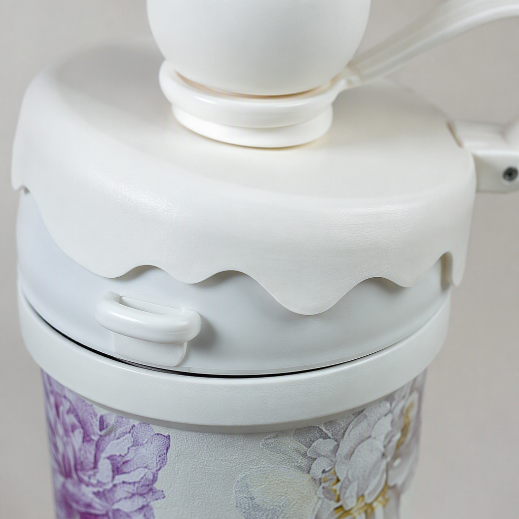 Elegant white floral patterned ceramic water cup, simple and creative household tea cup, coffee cup with handle, capacity 300ml Application Scenario